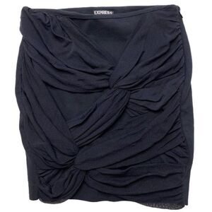 Express Black Mini Skirt Knotted Mesh Side‎ Zip Sz 2 NEW